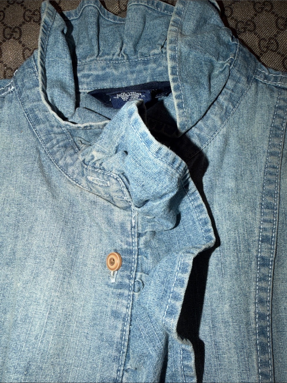 Ralph Lauren Light Blue Ruffled Denim Button-Down Shirt - Picture 2 of 3